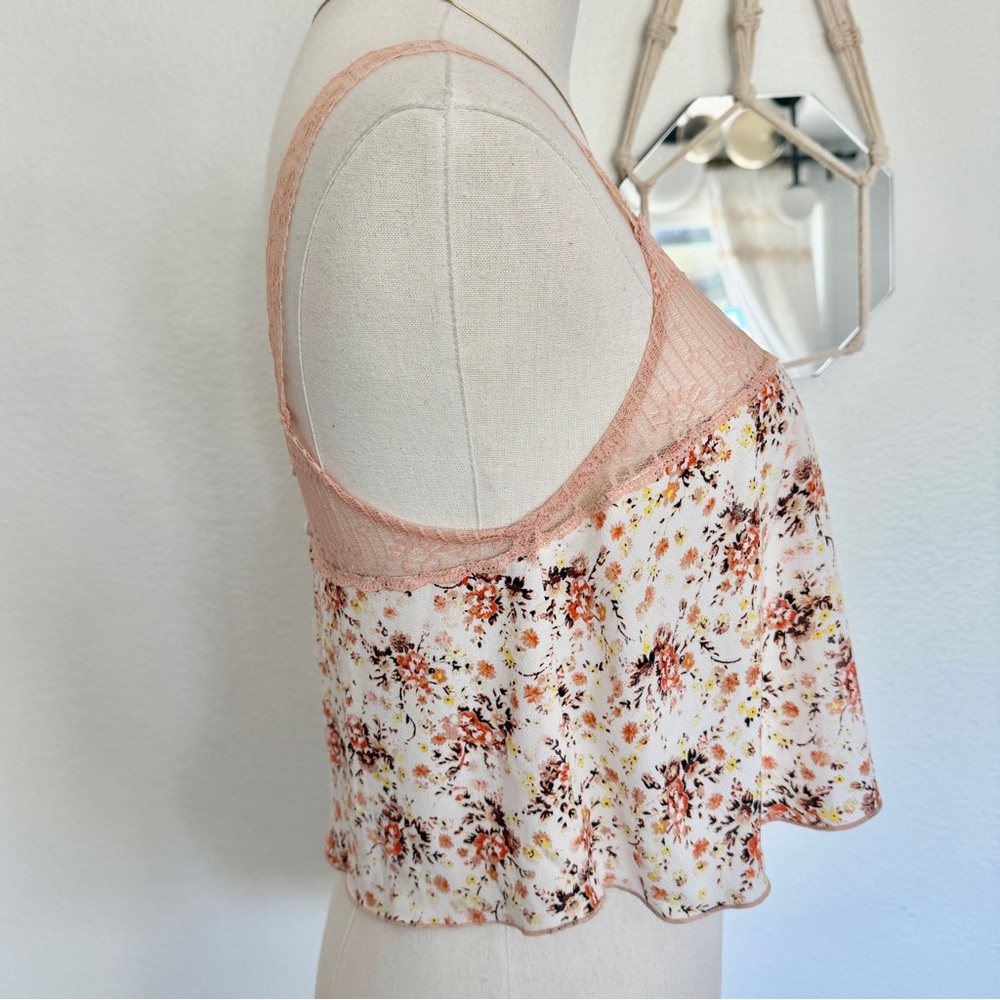 🍑 FREE PEOPLE Peach Floral Lace Sleep Lounge Reversible Cami Tank Top - Picture 9 of 16
